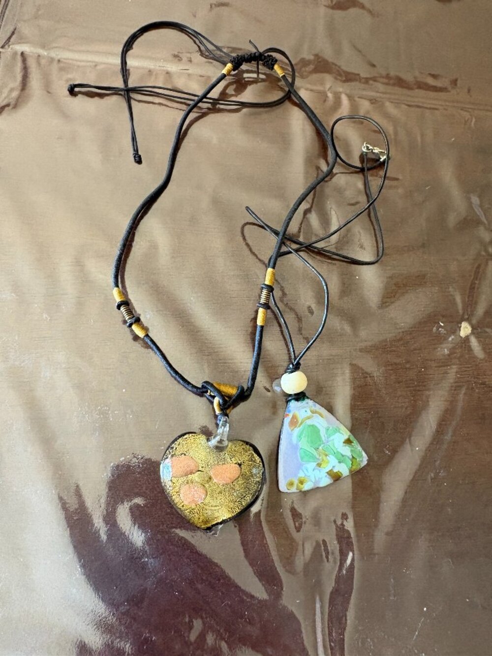 Art Glass Pendant Necklace Bundle 2 Heart Floral Statement Cord Necklaces